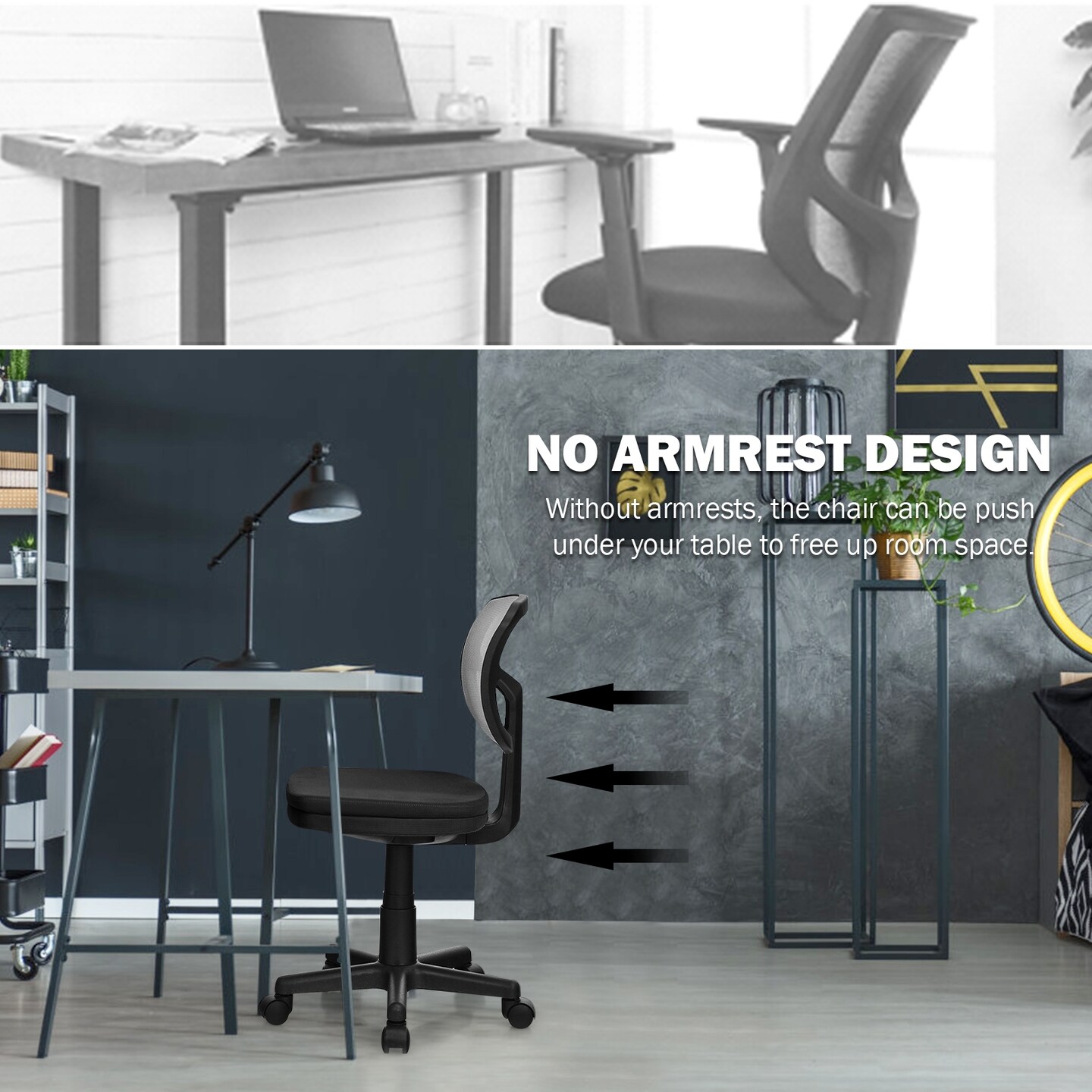 Armless Computer Chair with Height Adjustment and Curved Backrest Ideal for Home or Office Use