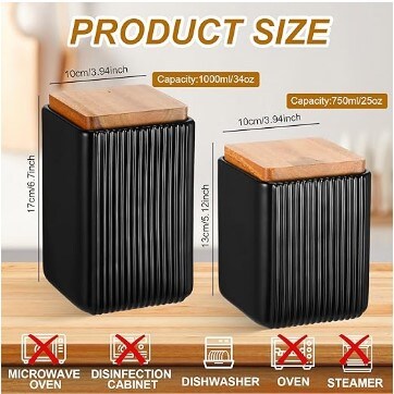 Airscape Coffee Containers Food Jars 2 Pcs Food Storage Canisters Square Ceramic Cookie Jars 25oz 34 oz Kitchen Canister with Airtight Lid
