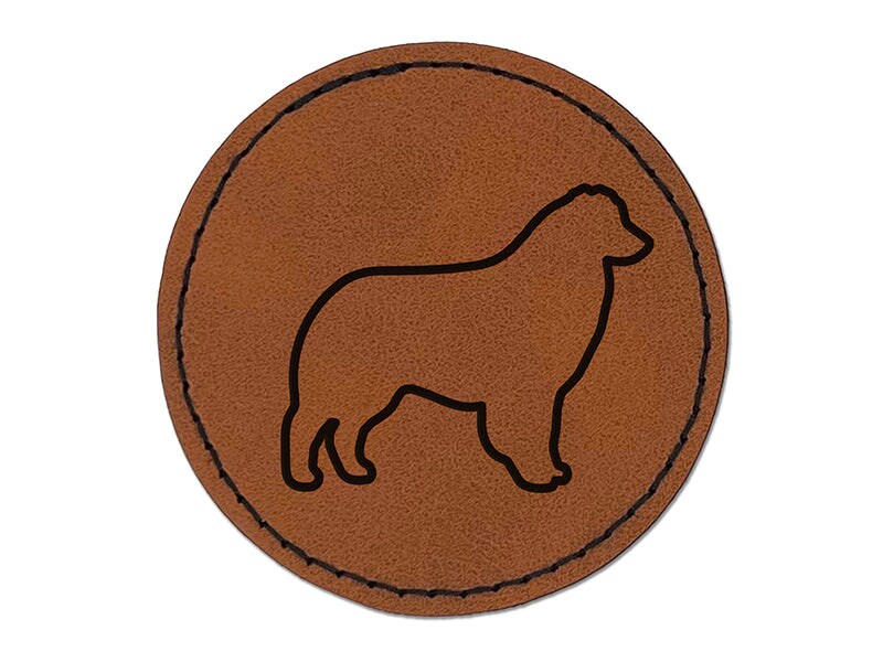 Australian Shepherd Dog Aussie Outline Round Iron-On Engraved Faux Leather Patch Applique - 2.5&#x22;