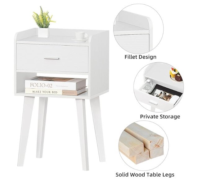 White Nightstand, Modern Bedside Table with Drawer, Small Space End Table, Side Table with Storage, Nightstand for Bedroom/Living Room/Dorm 26.38&#x27;&#x27;H