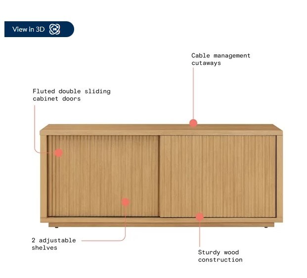 Drew Barrymore Fluted TV Stand for TVs up to 70", Warm Honey Finish