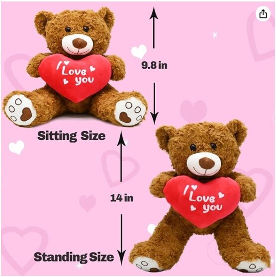 14-Inch Teddy Bear Stuffed Animal with Red Heart