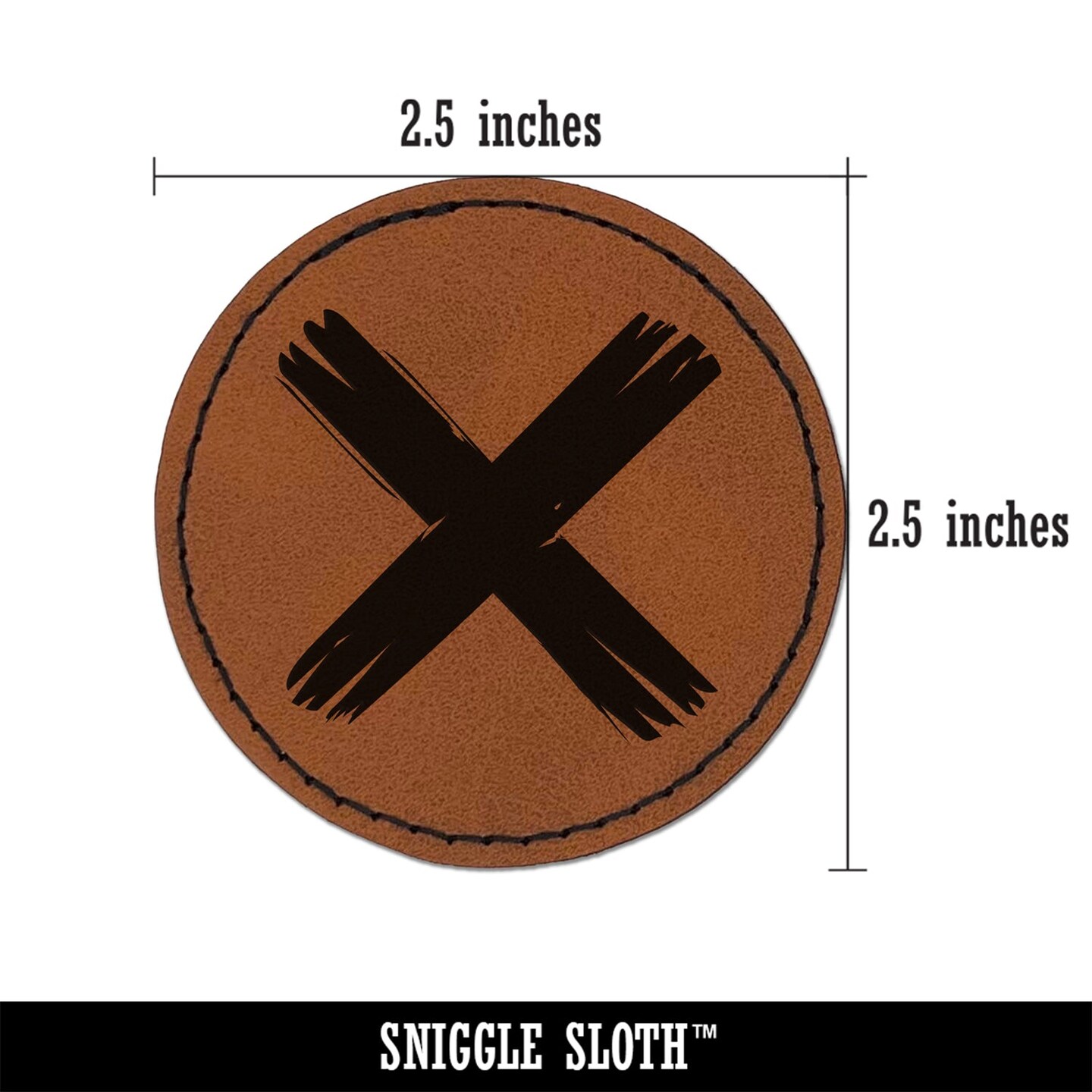 X Marks the Spot Treasure Map Round Iron-On Engraved Faux Leather Patch Applique - 2.5&#x22;
