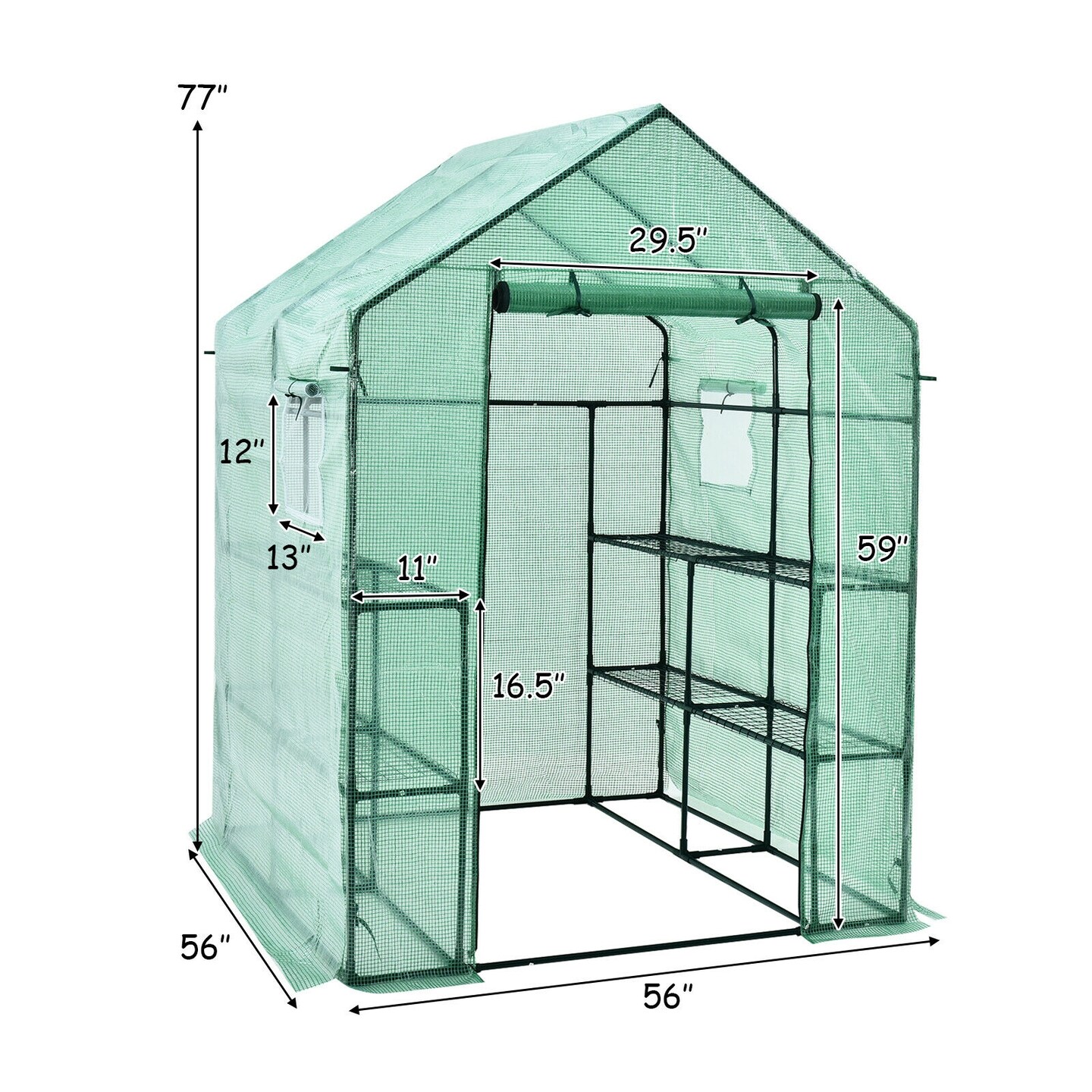 Walk-in Gardening Greenhouse with Observation Windows and Zipper Roll-up Door