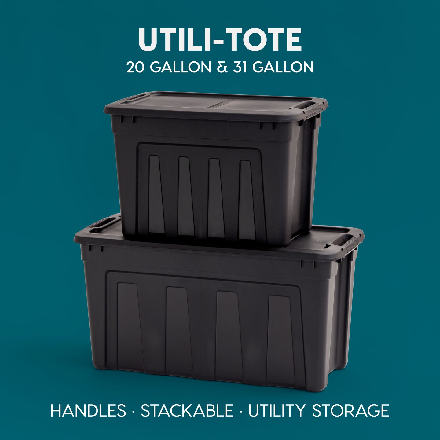 IRIS USA 4Pack Heavy Duty Storage Plastic Bin Tote Container with Easy-Grip Handles, Durable, Black