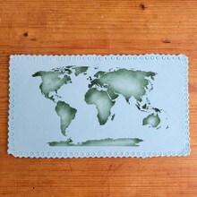 World Map Cake Stencil | C977 by Designer Stencils | Cake Decorating Tools | Baking Stencils for Royal Icing, Airbrush, Dusting Powder | Reusable Plastic Food Grade Stencil for Cakes | Easy to Use & Clean Cake Stencil