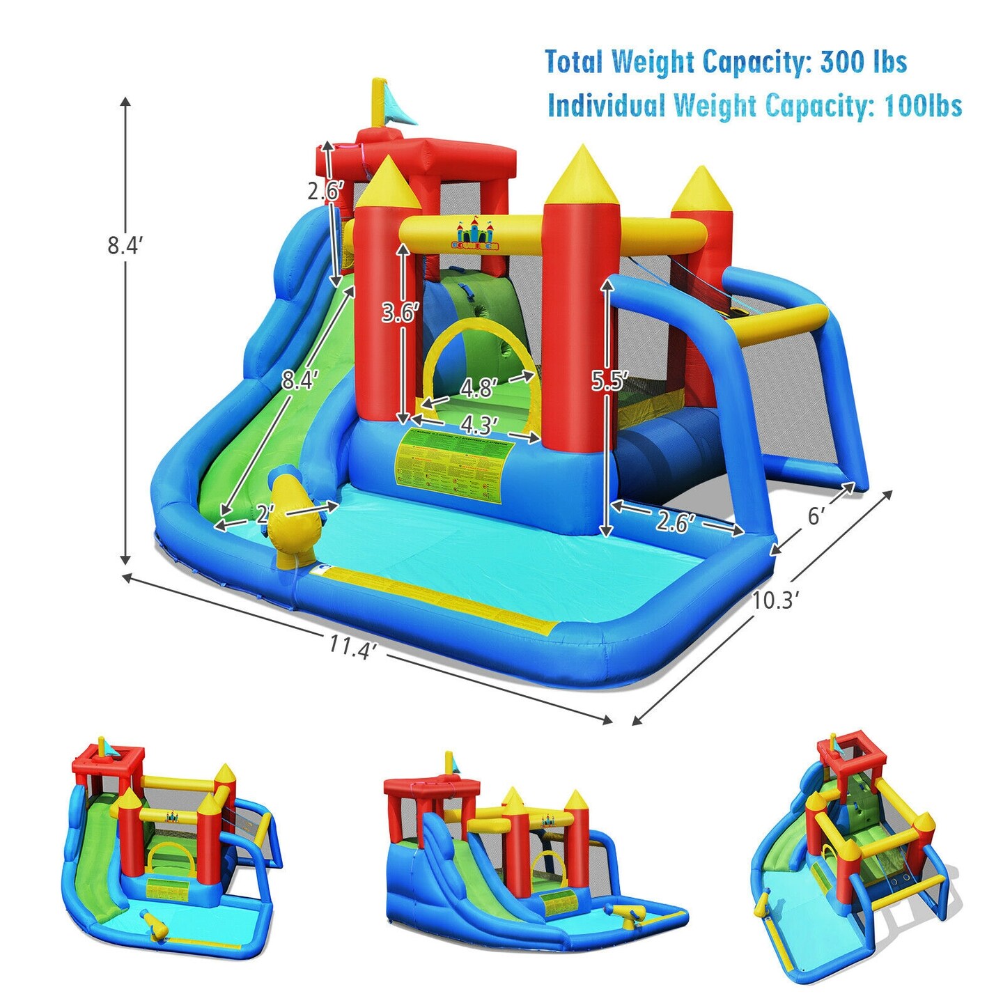 Kids Inflatable Castle Water Slide Climb Splash Pool Ball Shooting 3-10 Years