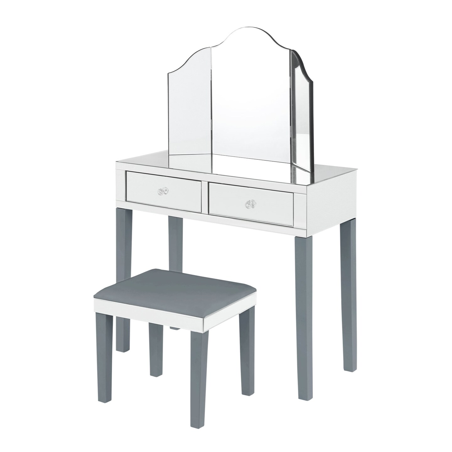 Primrose PU Leather Modern Contemporary 3-Piece Vanity Set with Trifold Mirror
