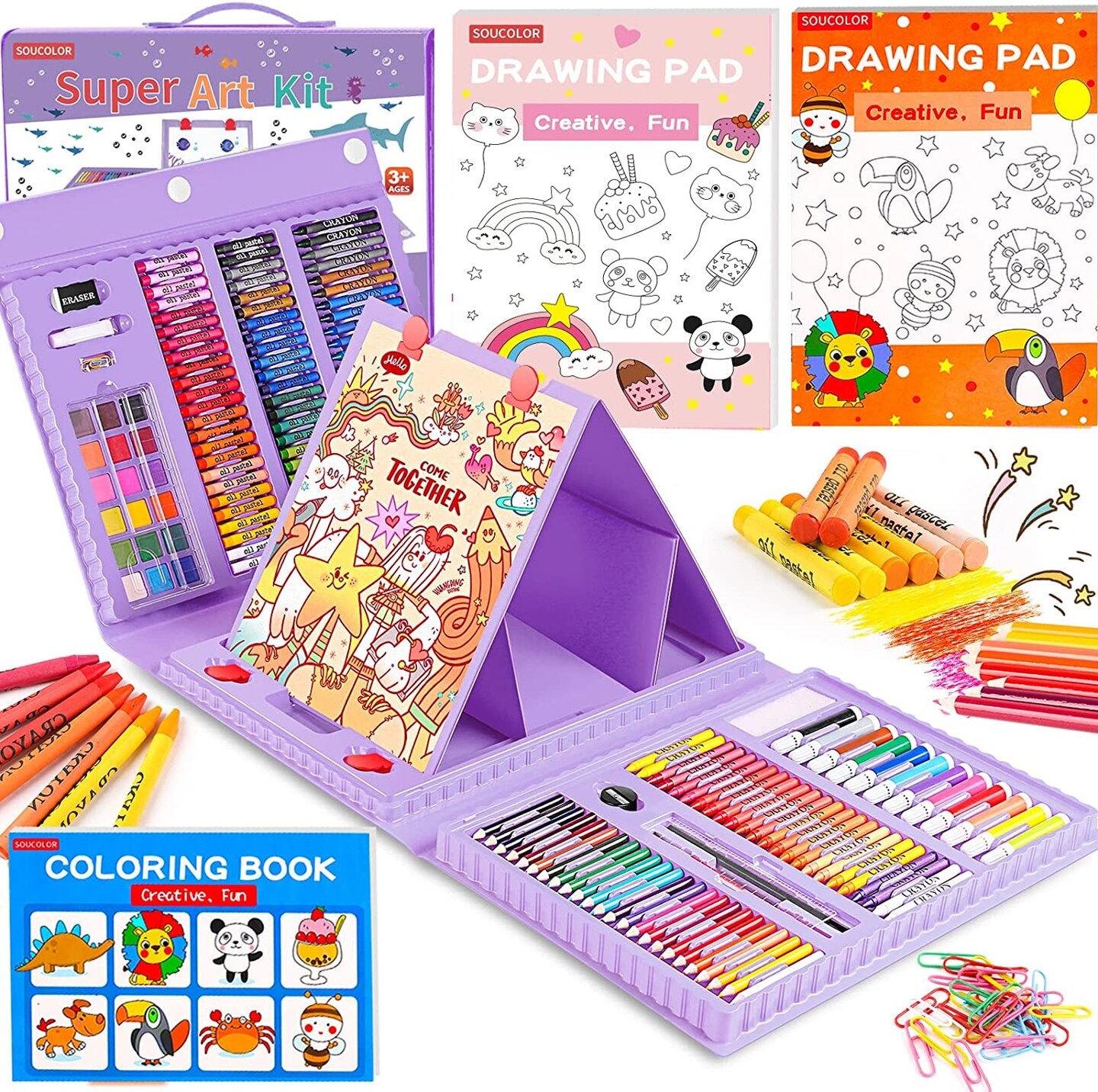 Arts and Crafts Supplies Drawing Kits with Trifold Easel, Sketch Pad,  Coloring Book, Pastels, Crayons, Pencils for Kids, Gifts for Teen Girls Boys  6-8-9-12