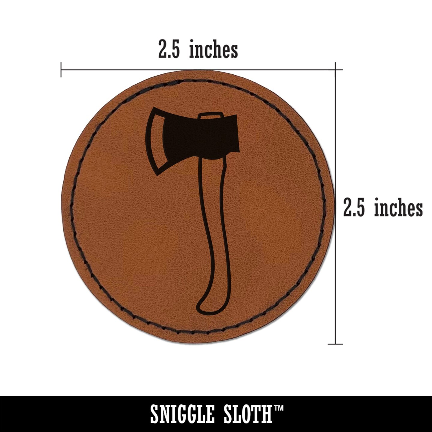 Wood Cutting Axe Round Iron-On Engraved Faux Leather Patch Applique - 2.5&#x22;