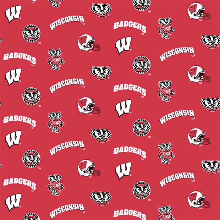 Sykel Enterprises-University of Wisconsin Fleece Fabric-Wisconsin Badgers All Over Fleece Blanket Fabric-Sold by the yard
