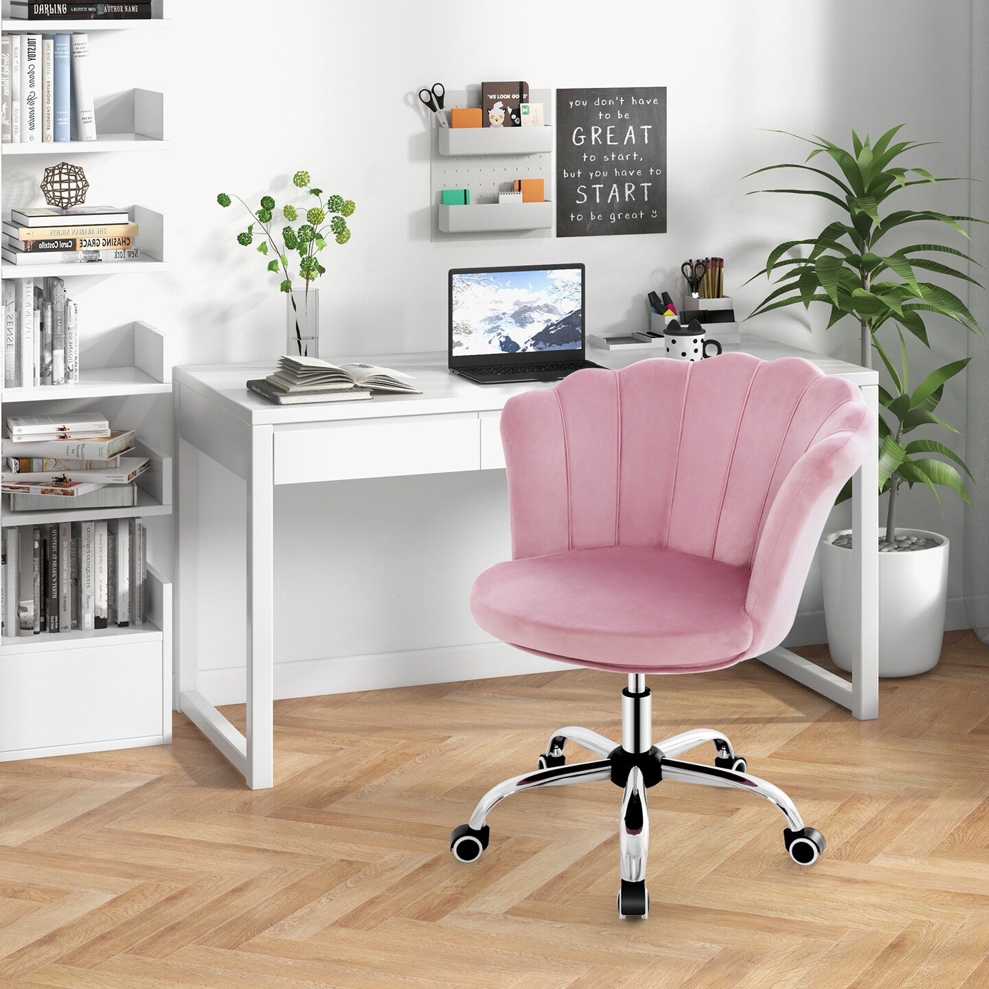 Adjustable Velvet Arm Chair with Wheels