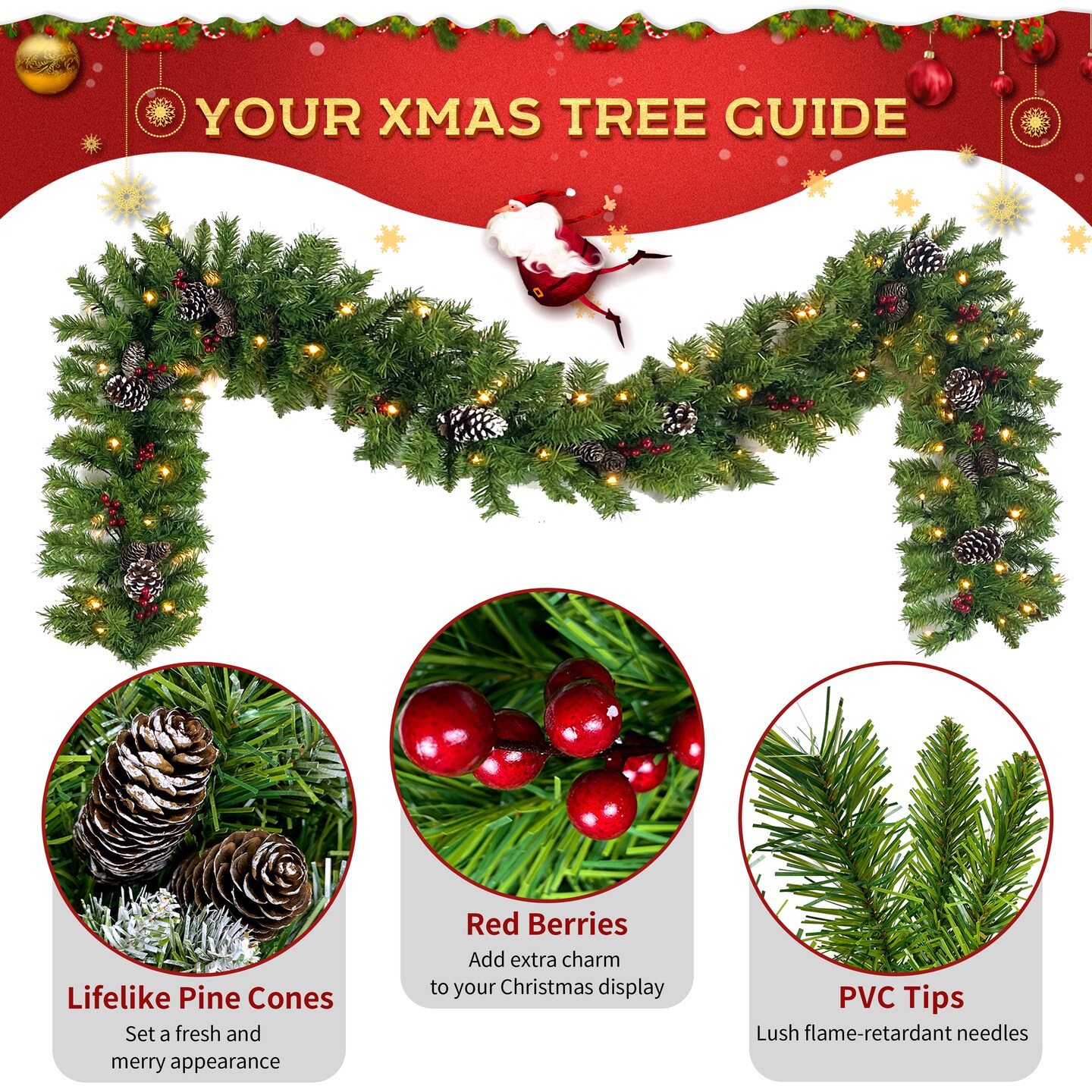 Pre-lit Artificial Christmas 4-Piece Set,Garland, Wreath and Set of 2 Entrance Trees Pre-lit Artificial Christmas 4-Piece Set,Garland, Wreath and Set of 2 Entrance Trees Pre-lit Artificial Christmas