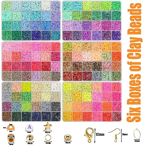 LIS HEGENSA 144Colors 20000+Pcs Clay Beads Bracelet Making Kit, Crafts Polymer Heishi Beads with Charm and Elastic Strings, Preppy Padded Beads for Jewelry Making kit Gift for Teen Girls