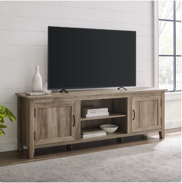 Grey Wash Farmhouse Grooved Door TV Stand for TVs up to 80&#x22;