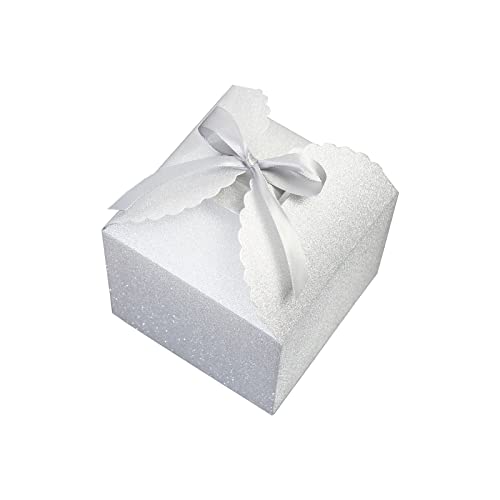 10 Pieces Silver Glitter Gift Boxes, Small Gift Box with Lids Bulk for Wedding, Party, Birthday, Valentine's Day and More, 4.75” x 4.75” x 3.53” Fancy Present Box for Gift Giving