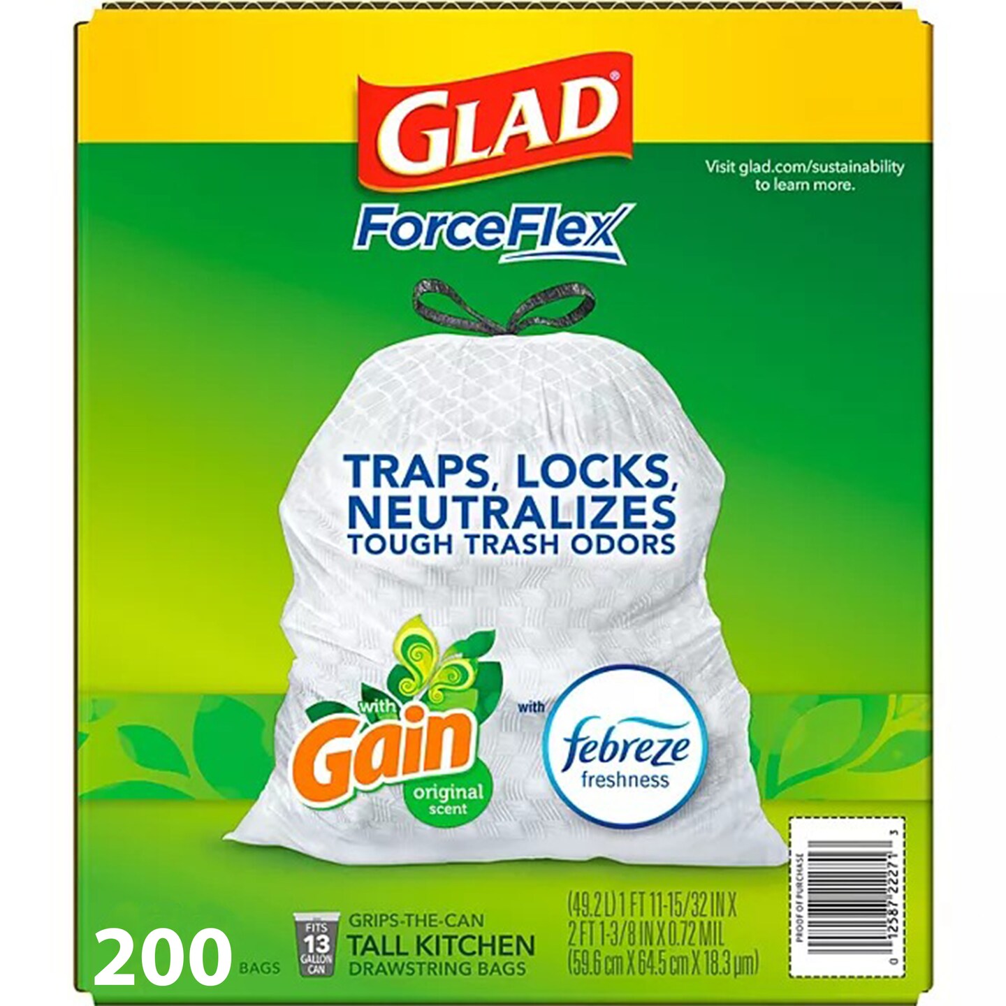 Glad ForceFlex 13-Gallons Gain Original White Plastic Kitchen