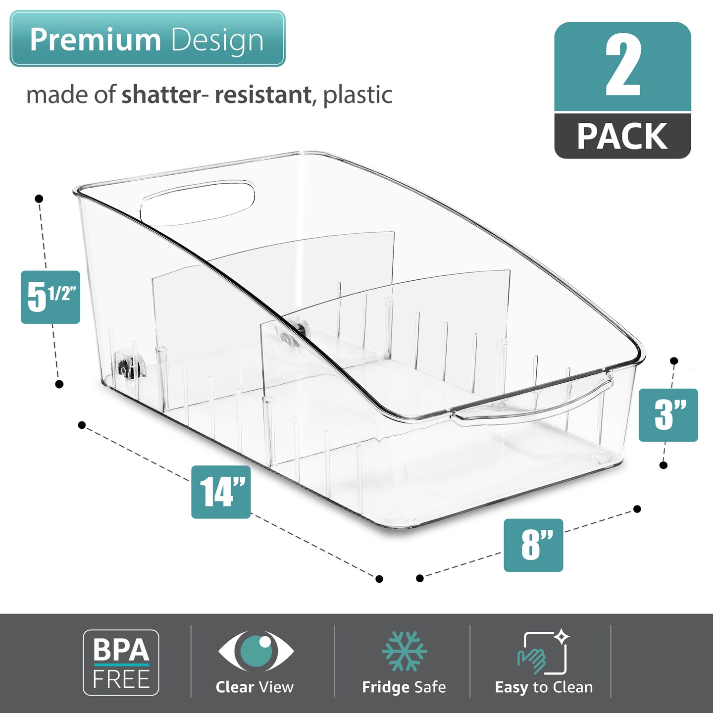 Sorbus Fridge Organizer on Wheels - Rolling Fridge Organizers and Storage Clear Design with Dividers &#x26; Handles for Kitchen Organization and Storage - Refrigerator Organizer Bins &#x26; Pantry Storage Bins
