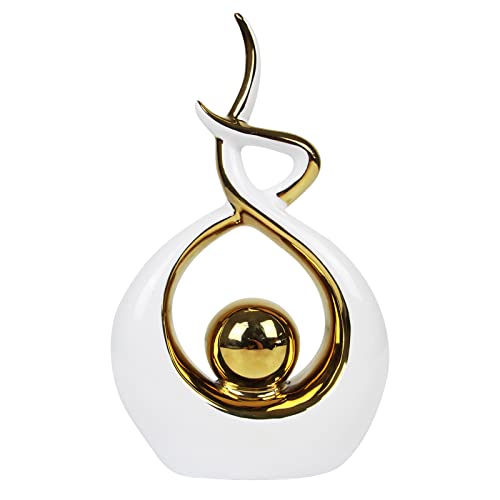 Norrclp Home Decor Modern Abstract Art Ceramic Statue Table Decorations for Dining Room Living Room Office Centerpiece (White and Gold, Small)