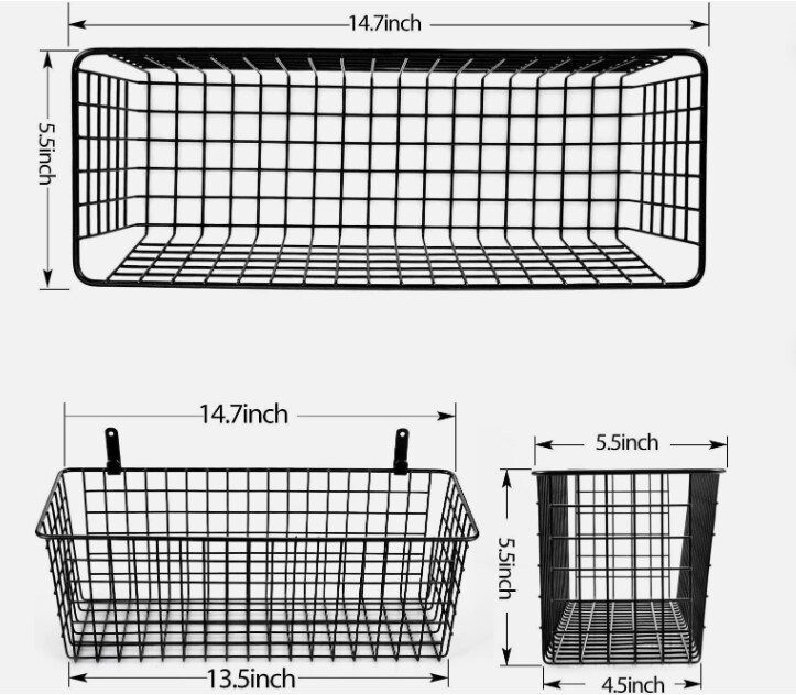 Set of 3 Wire Organizer Display Wall Mounted Hanging Baskets Storage Bins