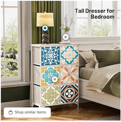 Mediterranean Style Dresser with 6 Drawers, Chest of Drawers with Wood Top &#x26; Knob, for Living Room, Bathroom, Guest Room, Dorm, Sea White