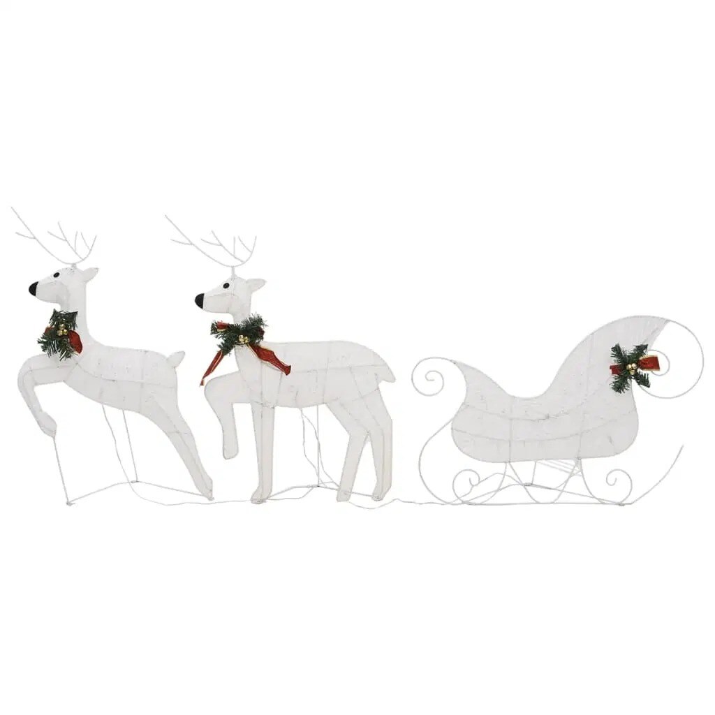 Outdoor White Christmas Decoration with 100 LEDs - Reindeer & Sleigh