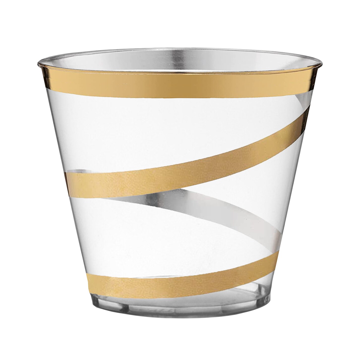 Clear with Gold Swirl Round Disposable Plastic Party Cups - 9 Ounce (240 Cups)