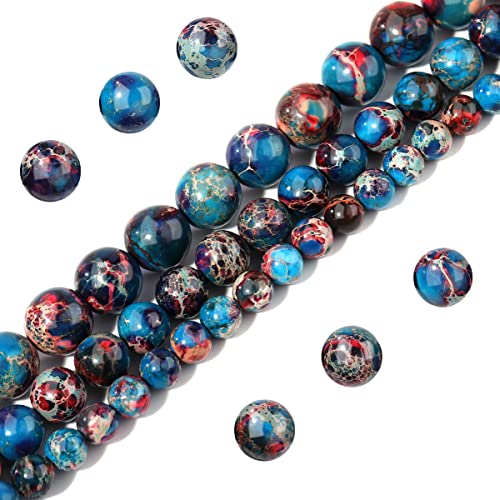 Natural Stone Beads 8mm Red Blue Imperial Jasper Polished Round Smooth Gemstone Beads for Jewelry Making Adults 15 Inch(Red Blue Imperial Jasper,8mm)