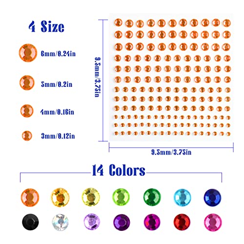 2310 Pieces Self Adhesive Rhinestone Gem Stickers for Face Nail Body Makeup Festival,4 Size 14 Sheets Bling Jewels Stickers for Kids DIY Craft Card Decorations