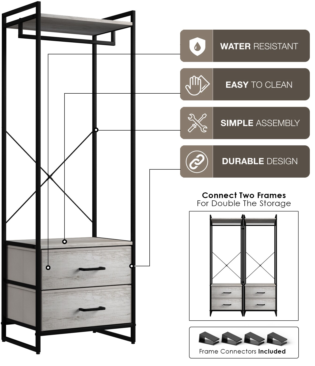 Sorbus Clothing Rack with Drawers - Clothes Stand Dresser - Wood Top, Steel Frame, & Fabric Drawers - Tall Closet Storage Organizer - Garment Rack for Hanging Shirts, Dresses, & Jackets