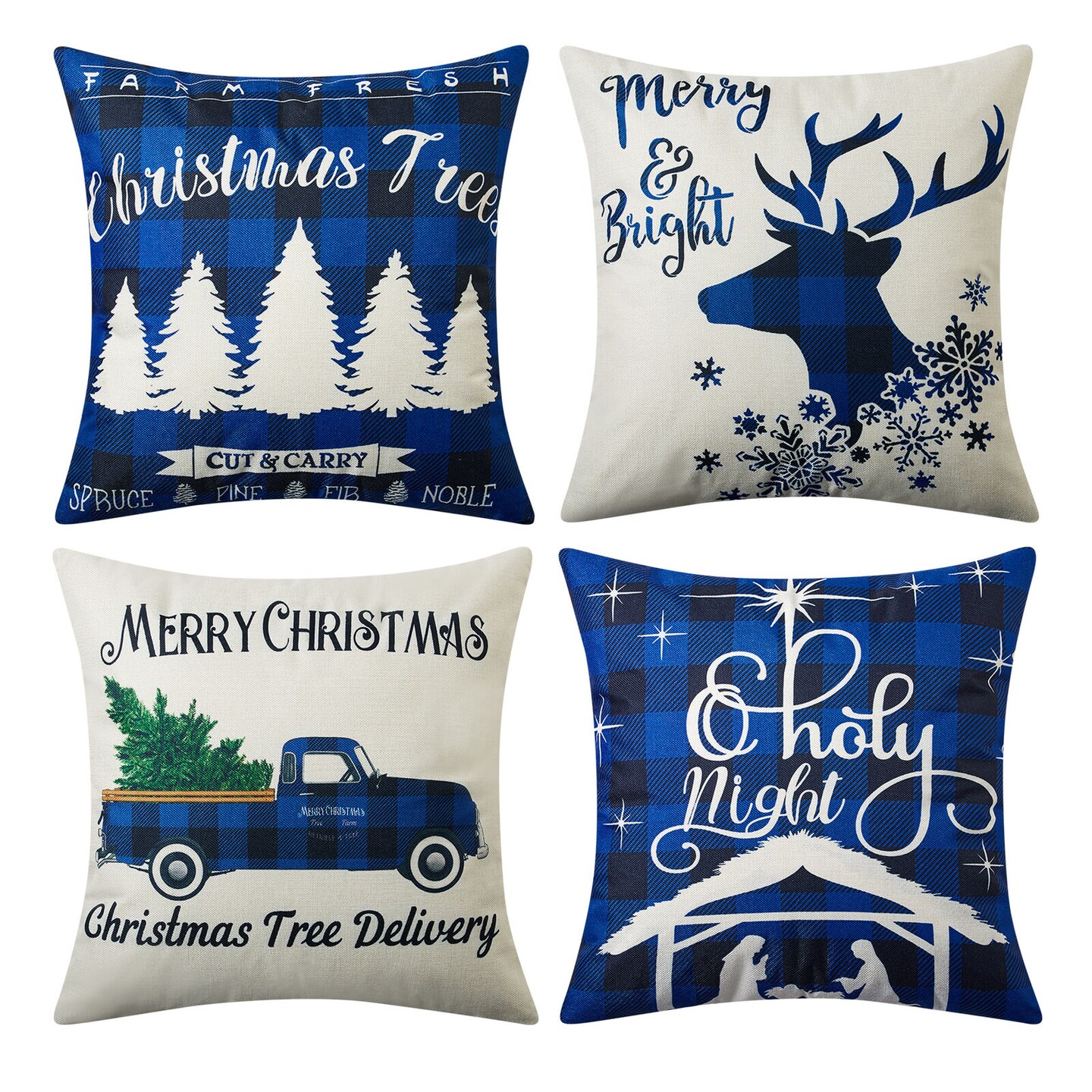 PANDICORN Turquoise Blue Christmas Pillow Covers 18x18 Set of 4 Santa