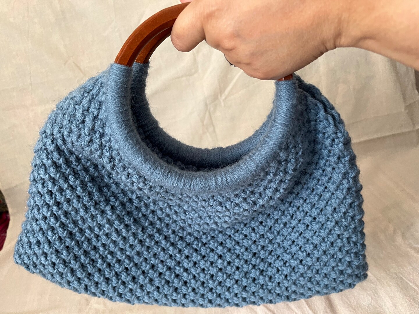 Unique handmade bag made of cotton yarn with a long hot handle