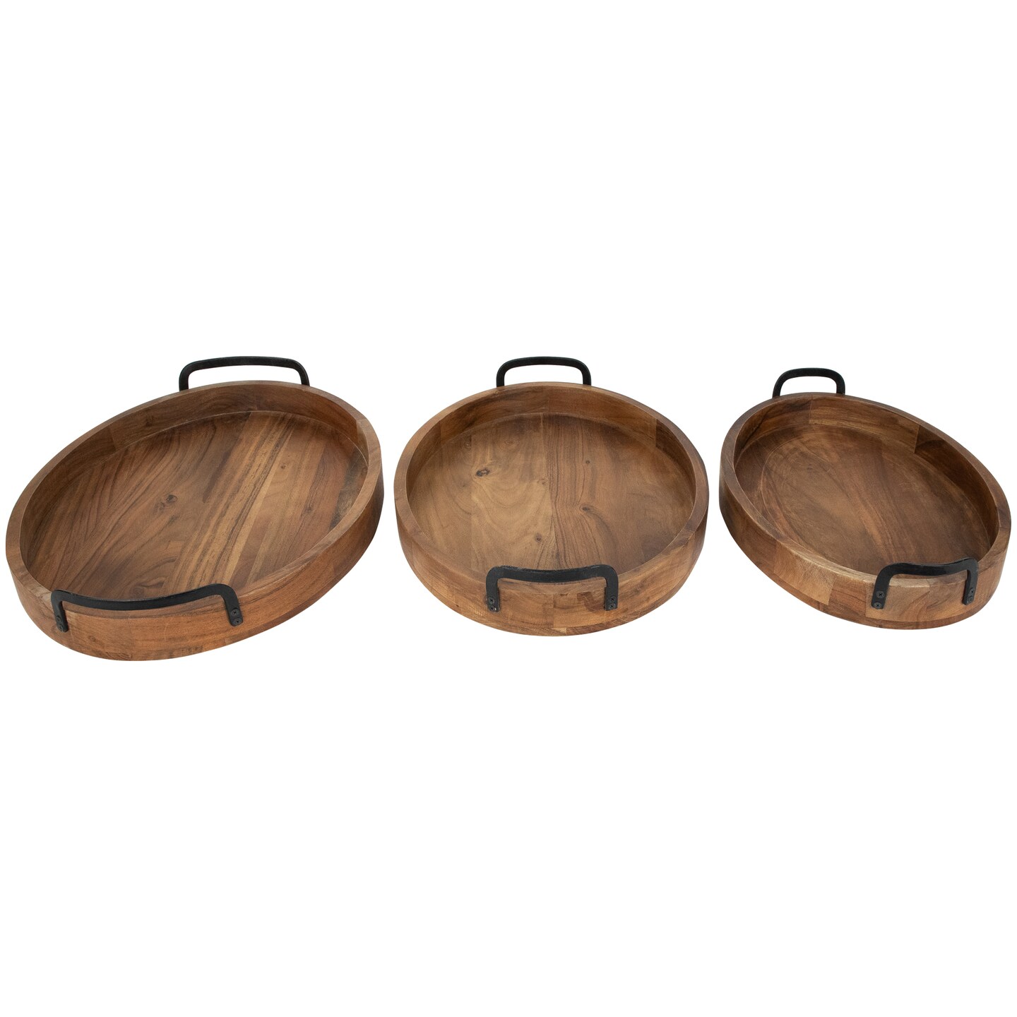 Northlight Acacia Wood Trays with Metal Handles - Set of 3 - 21.75&#x22;