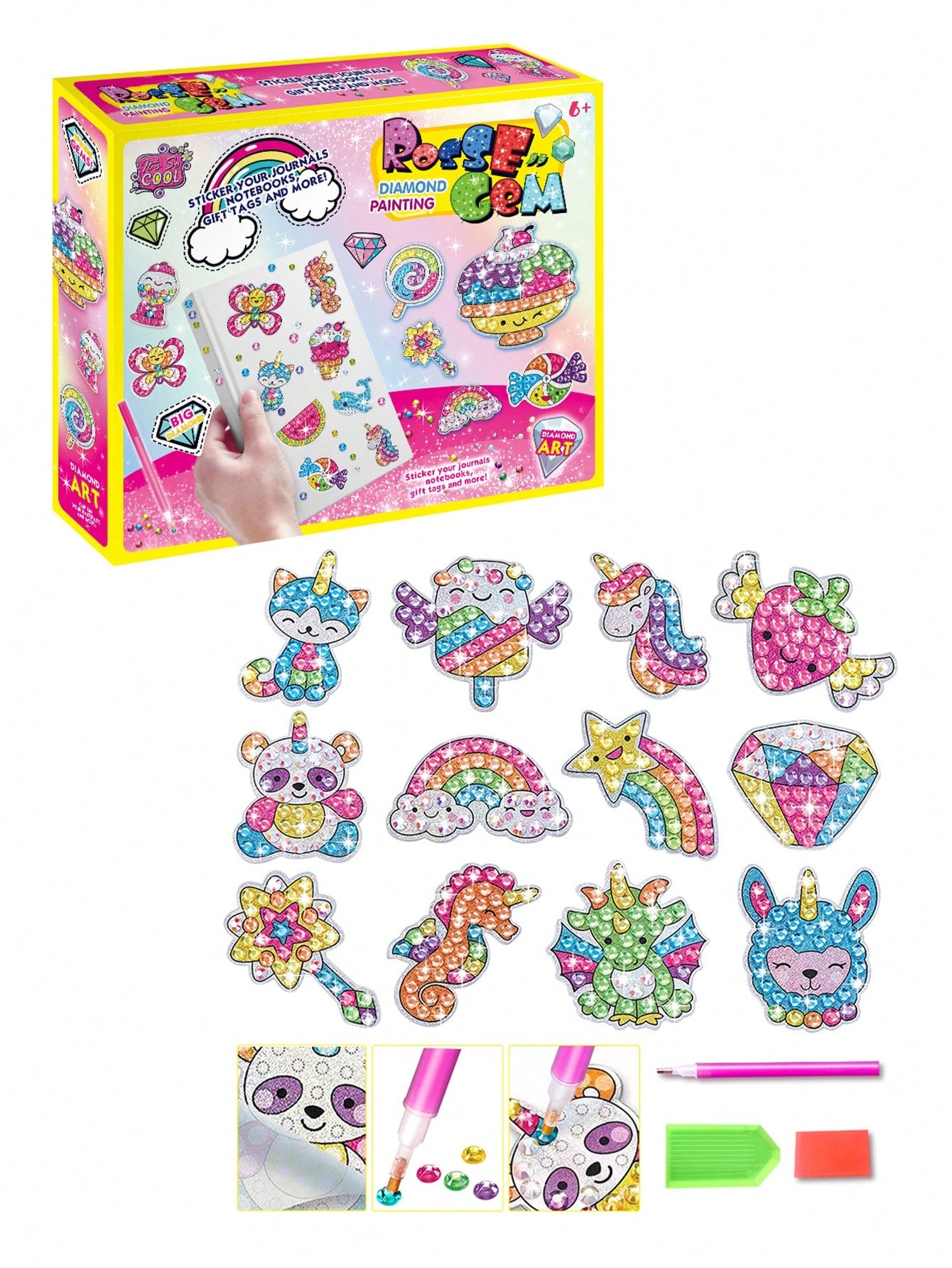 1Set 5D Diamond Stickers Painting Kits for Kids 14Pcs Gem Diamond