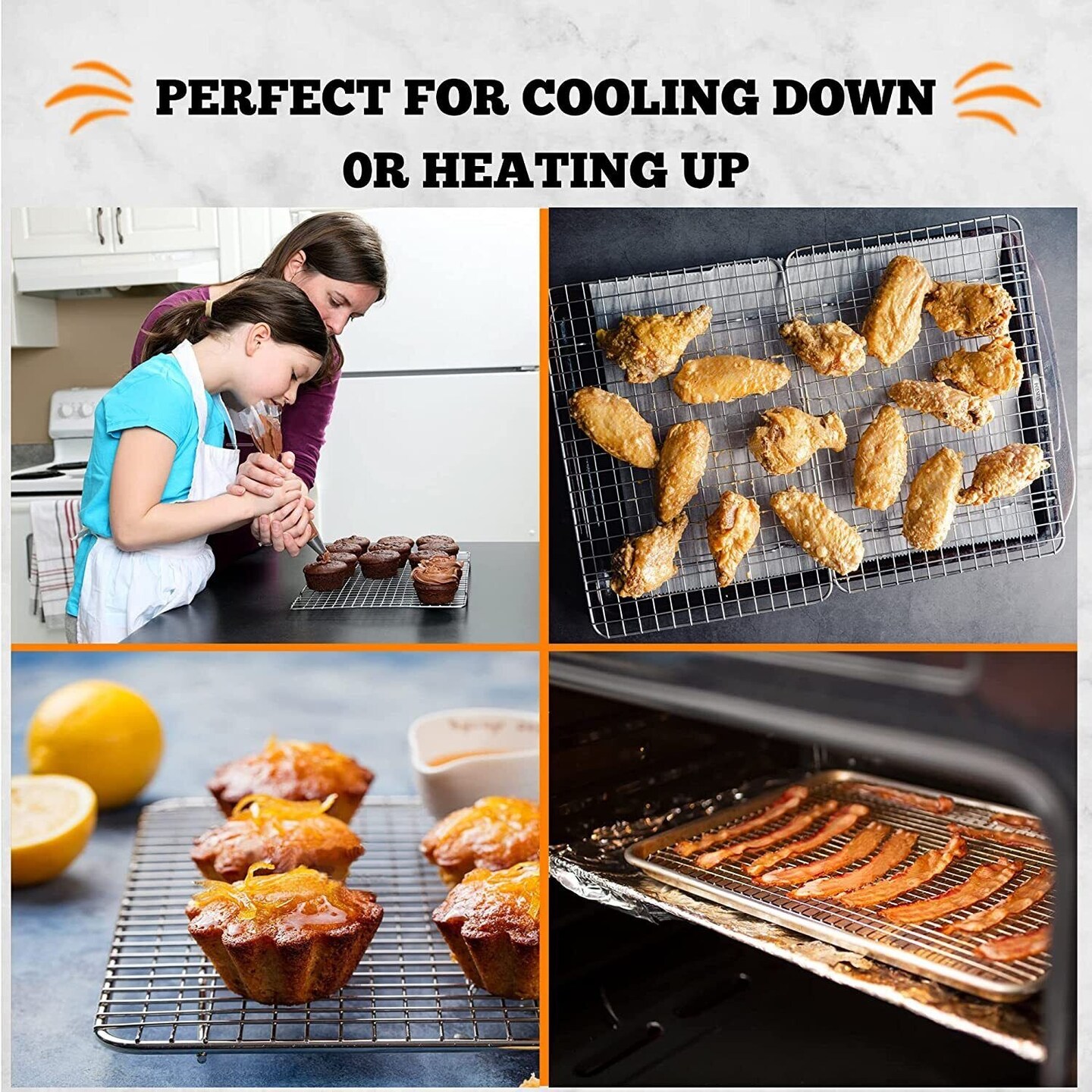2Pcs Oven-Safe Stainless Steel Cooling Racks for Cooking and Baking