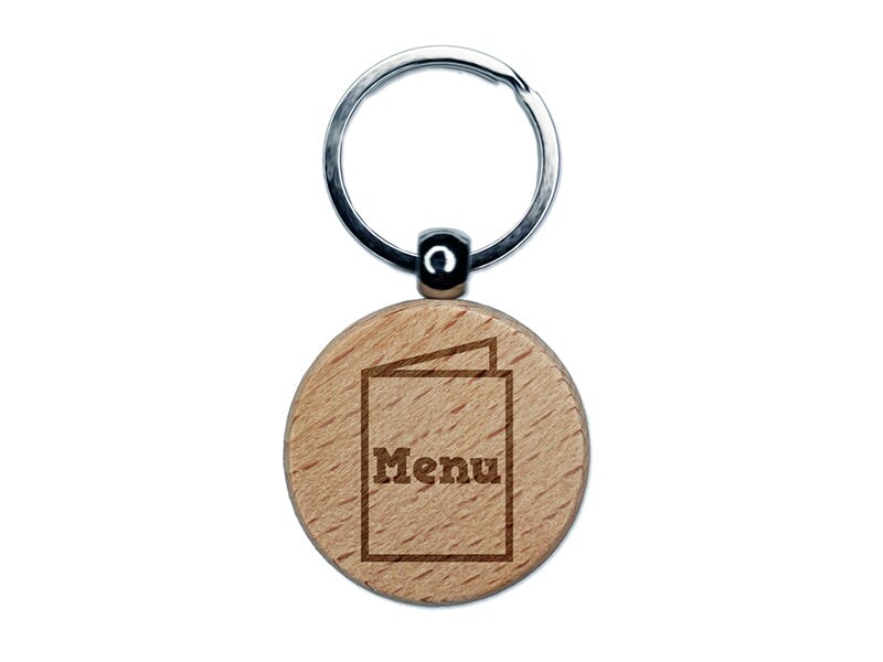 Restaurant Takeout Menu Food Engraved Wood Round Keychain Tag Charm