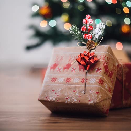 10 Pieces Christmas Berries Pine Cones for DIY Crafts-Christmas Tree Picks Spray Evergreen Artificial Pine Branches Holly Stem,Xmas Garland Décor,Gift Wrap Embellishment (Red)