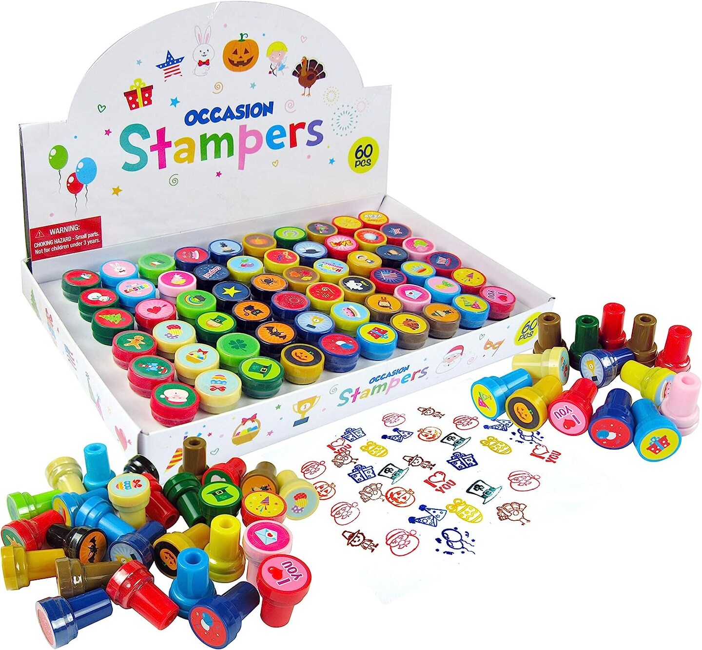 Tiny Mills 60 Pcs Holidays and Occasions Assorted Stampers for Scrapbooking Crafts Classroom Stamp Set