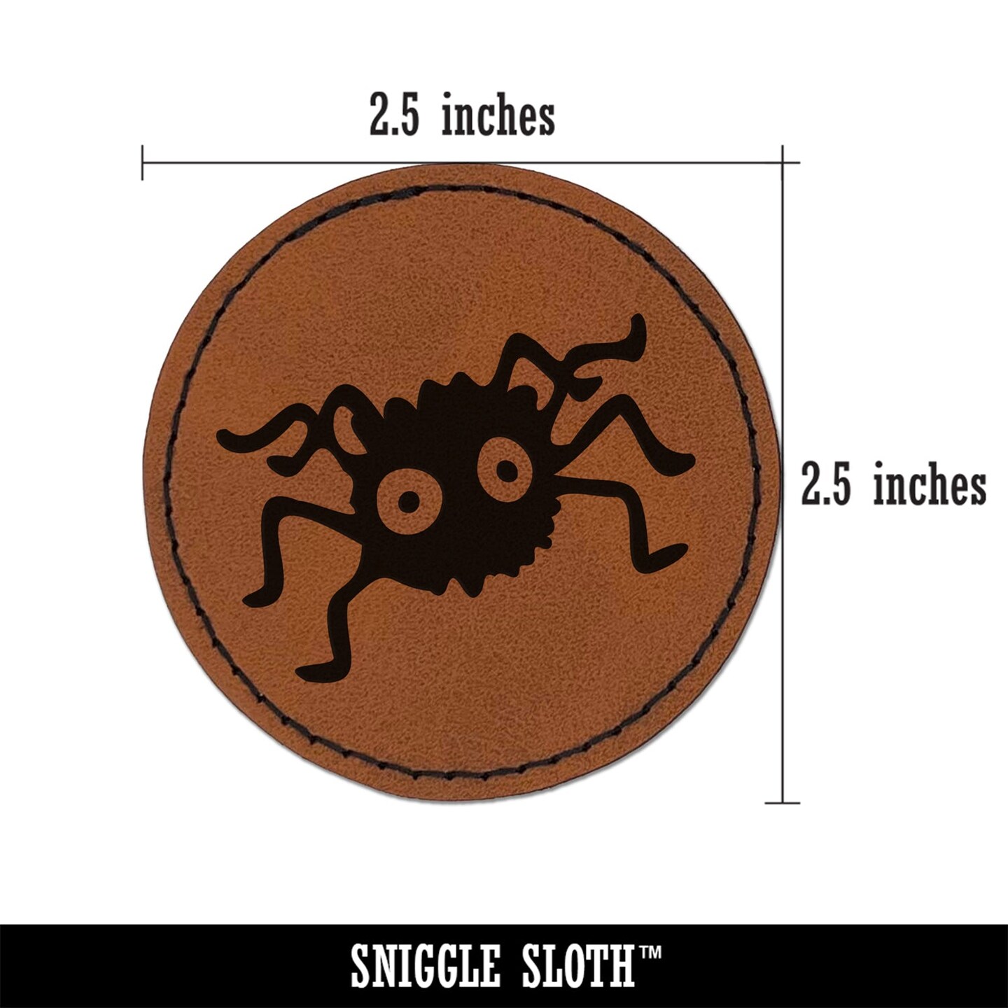 Fuzzy Cartoon Bug Spider Round Iron-On Engraved Faux Leather Patch Applique - 2.5&#x22;