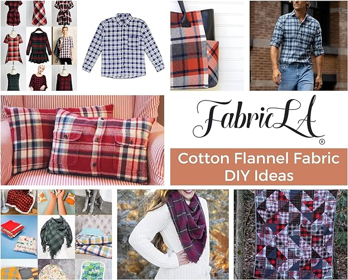 FabricLA 100% Cotton Flannel Fabric - 58/60&#x22; Inches (150 CM) - Cotton Tartan Flannel Fabric - Use as Blanket, Quilting, Sewing, PJ, Shirt, Cloth Flannel Craft - Blue Flannel Plaid, 10 Continuous Yard