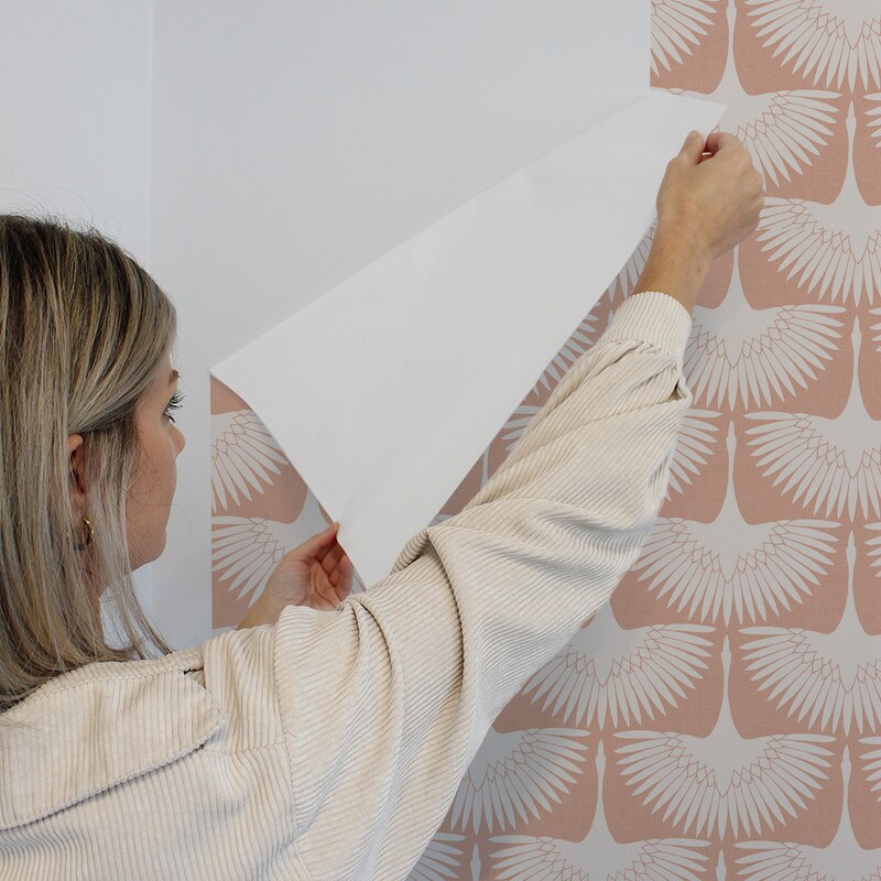 Tempaper Feather Flock by Genevieve Gorder Peel and Stick Wallpaper Sahara Blush