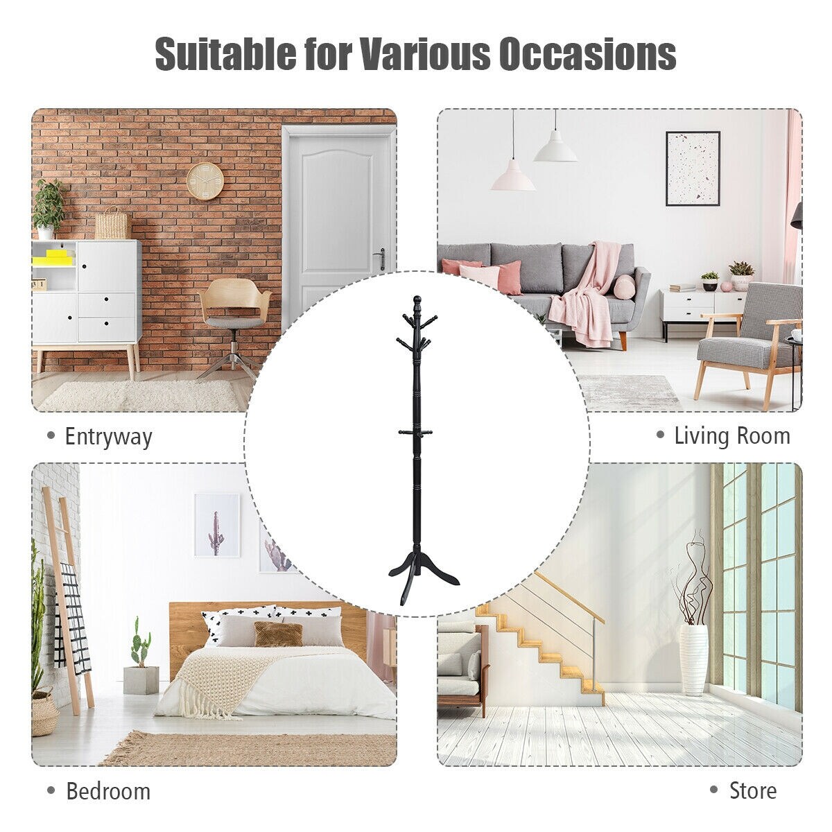 Adjustable Height Free Standing Wooden Coat Rack Tree Perfect for Any Room