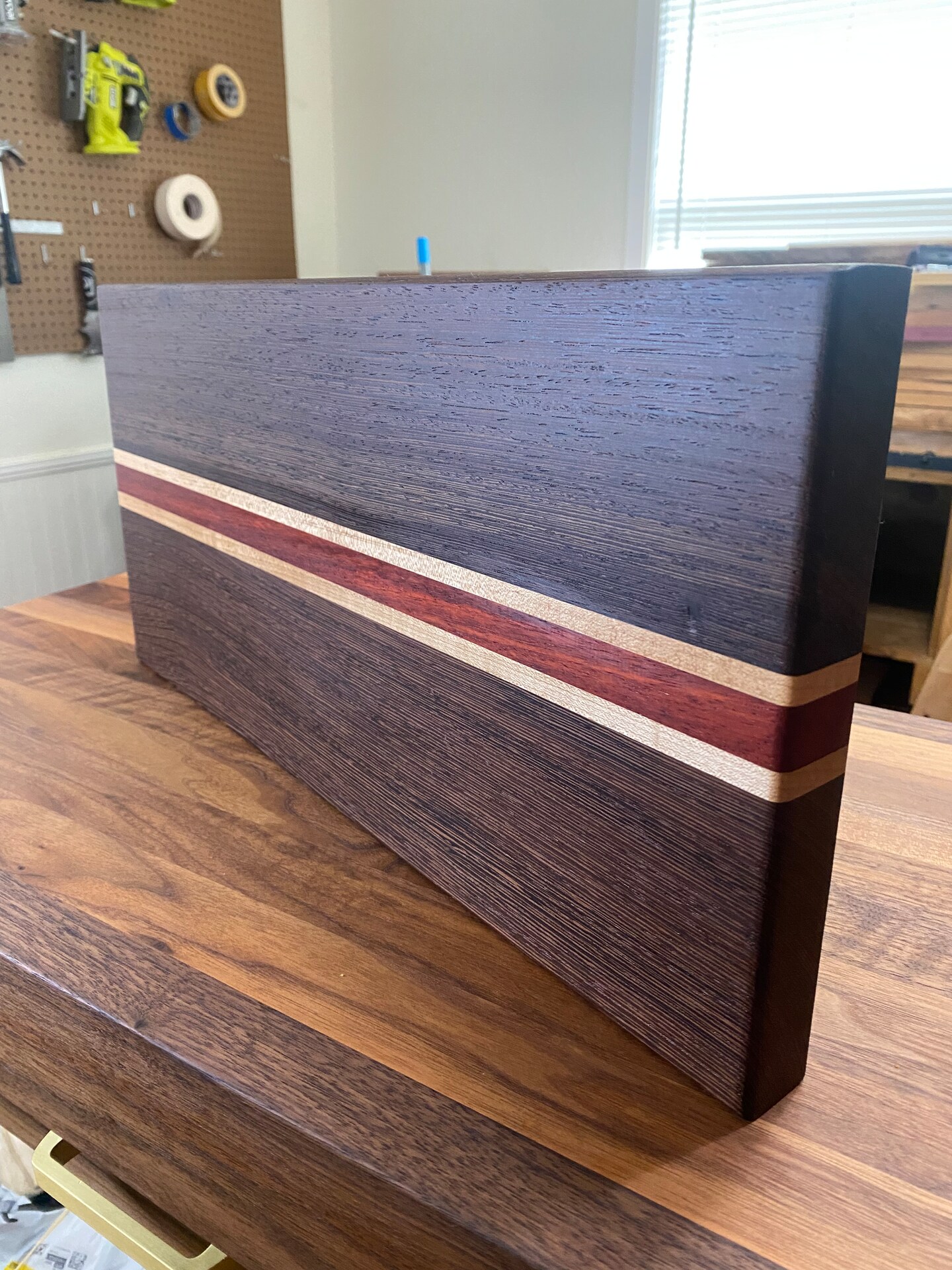 Cutting Board. Handcrafted Wenge, Padauk and Wenge Hardwood