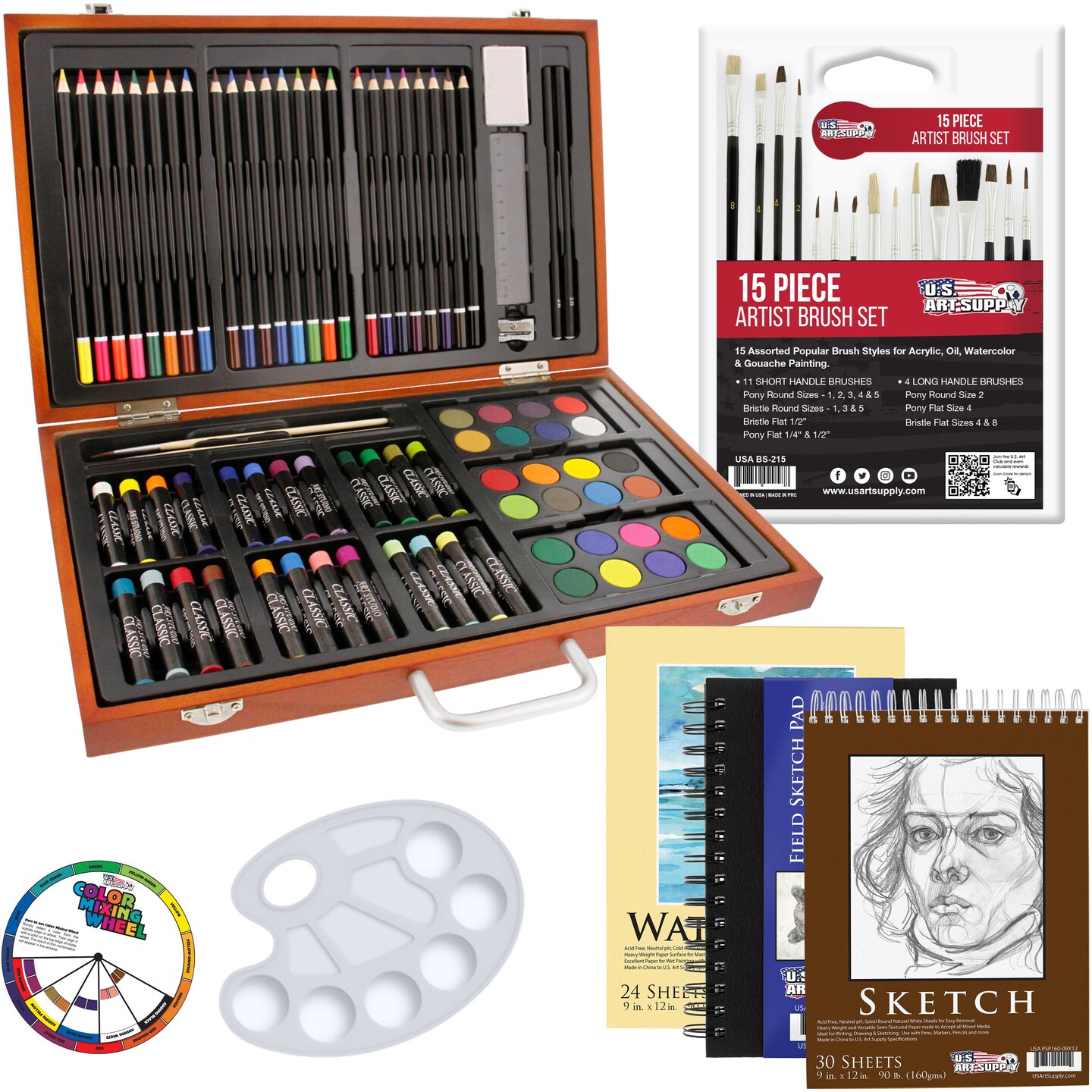 U.S. Art Supply 50 Piece Artist Colored Pencil Set with 2 Sketch