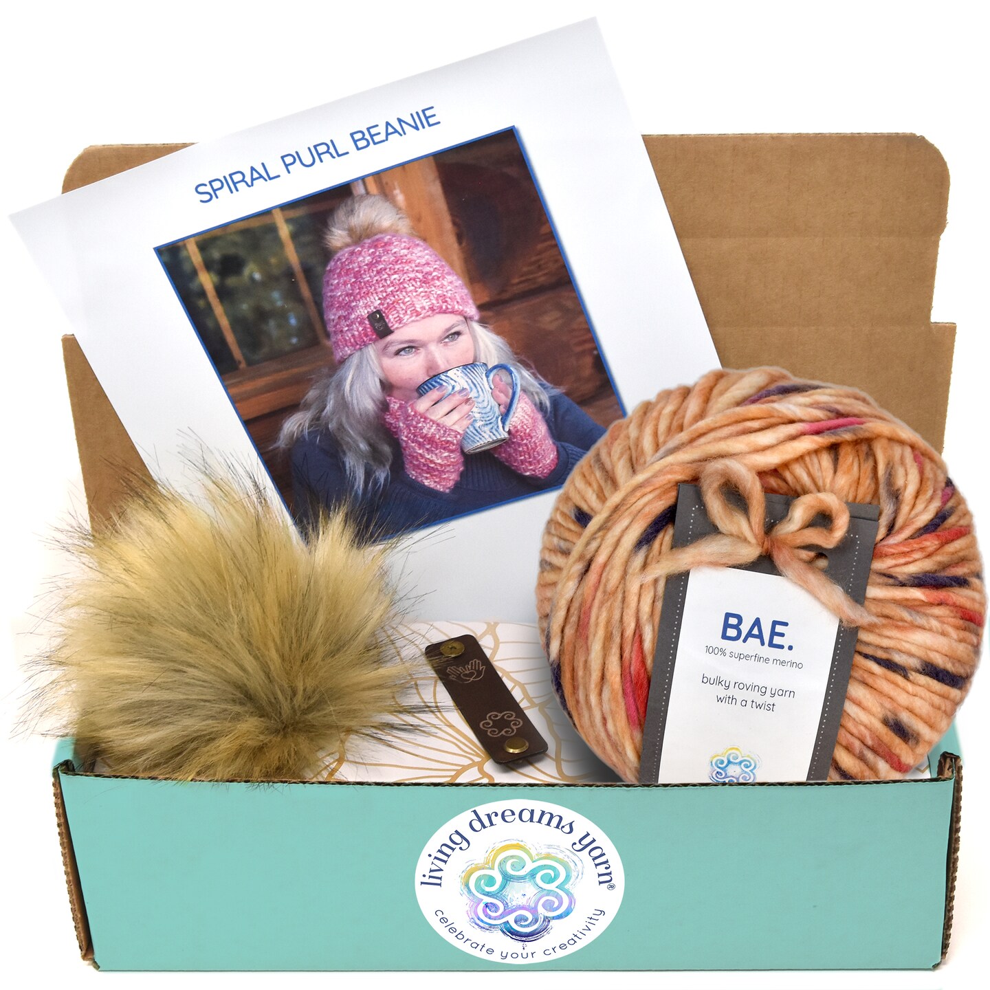 DIY Winter Hat Knit Kit. Includes Bulky Superfine Merino Wool Yarn, Printed Pattern, Pom-Pom, Rim Tag. Soft, Cozy, Great for Gifts