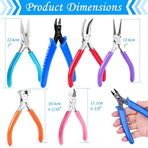 6 Pieces Jewelry Pliers, Jewelry Making Tools Kit Includs Needle Round Nose Pliers, Wire Cutters, Crimping Pliers, Bent Nose Pliers, End Nippers for Beading Craft