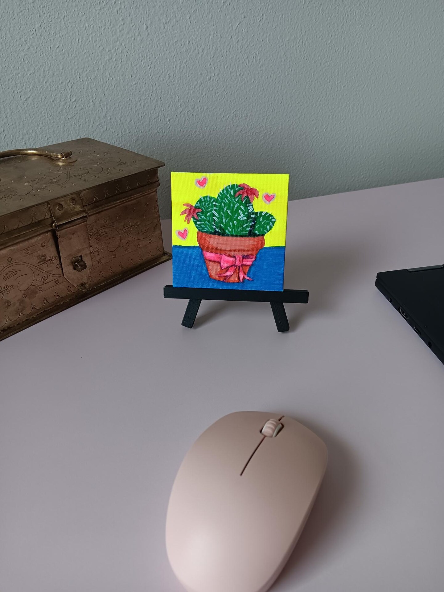 Colorful tiny cactus painting on canvas with easel, western home decor product 2