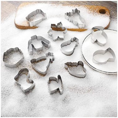 Snowflake Cookie Cutters, 12 pcs. Cookie Cutters Set for Holiday Winter Party Supplies Coffee Mug Hot Cocoa Sweater Hat Mitten Cookie Cutters Fondant Biscuit Cutters