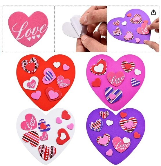 20 colorful foam hearts and 300 self-adhesive heart foam stickers for Valentine&#x27;s Day DIY craft supplies.