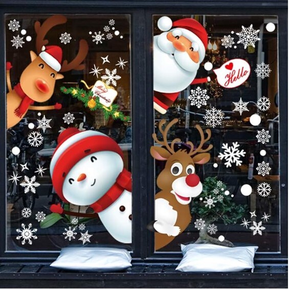 130PCS Christmas Window Clings Stickers,Christmas Decorations,Santa